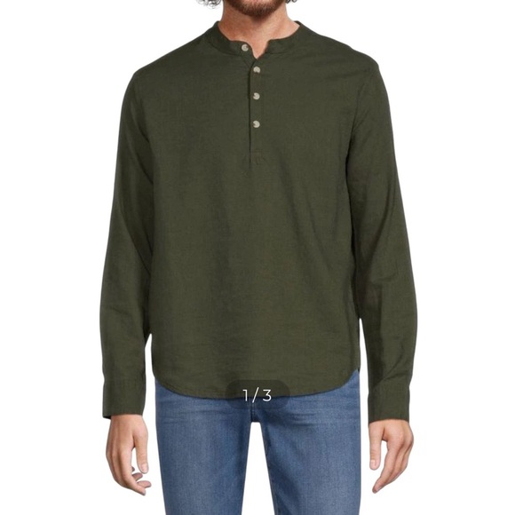 Saks Fifth Avenue New NWT Green Band Collar Linen Blend Tee XL - Picture 1 of 6